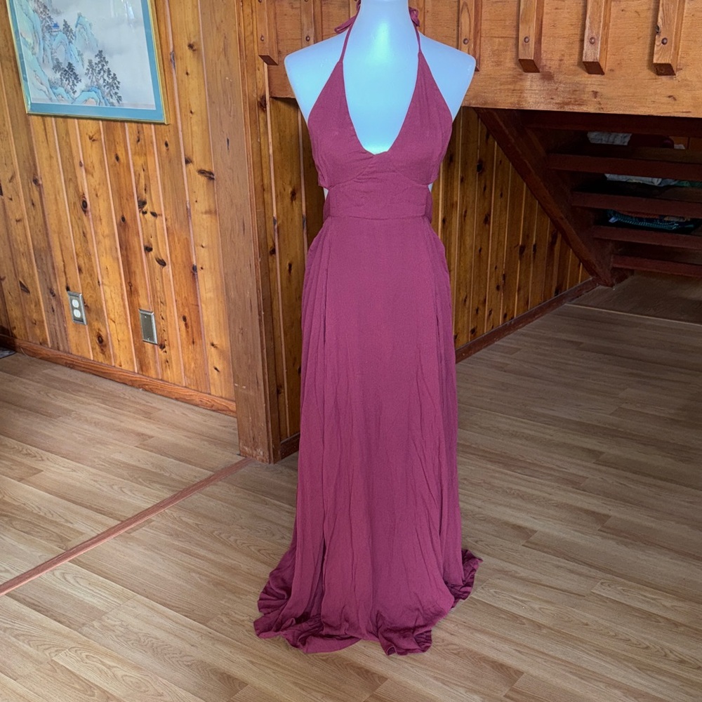 Free People size Small Backless Halter Maxi Dress in dark mauve pink